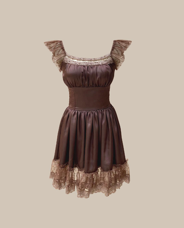 Classic Brown A Line Straps Lace Satin Short Homecoming Dress Cocktail Dress HZ1023